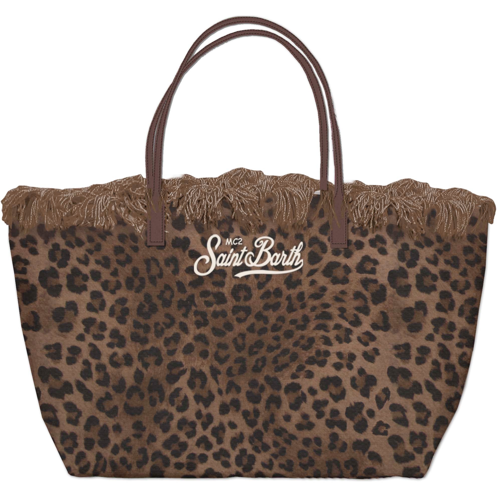 MC2 SAINT BARTH Borsa CITY BAG FRINGE-Leopard Marrone
