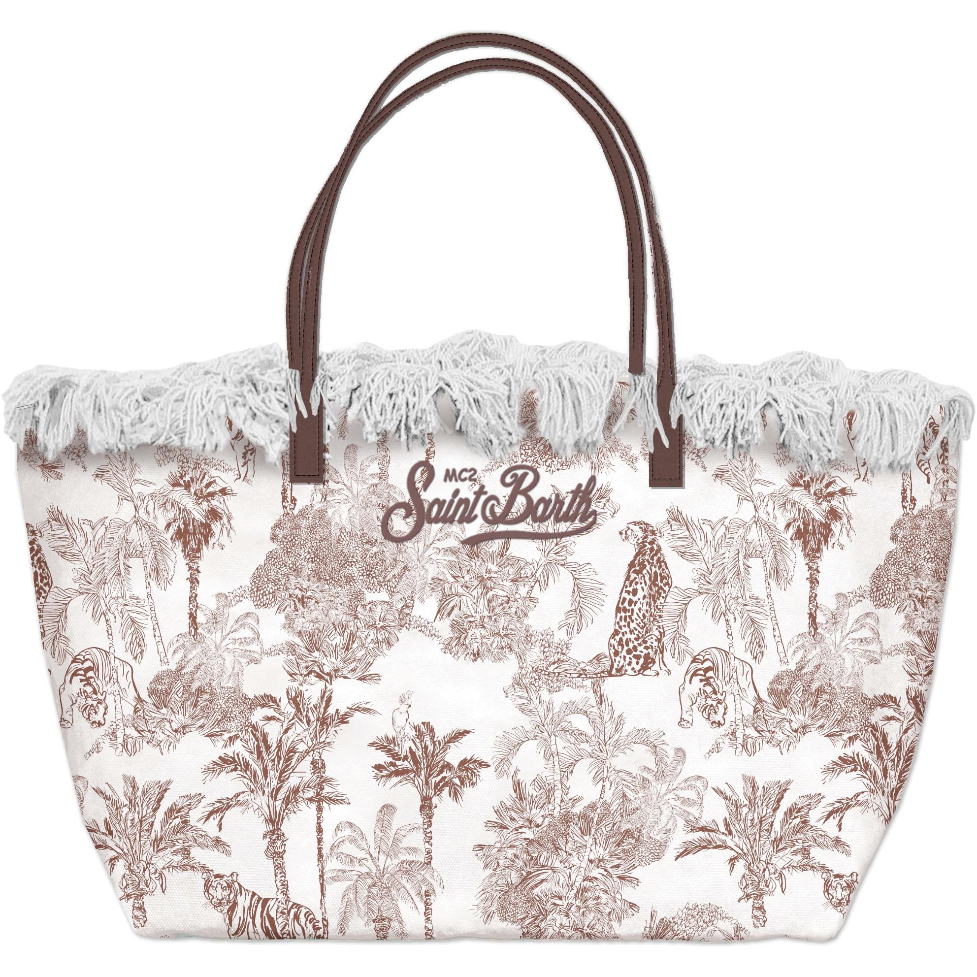 MC2 SAINT BARTH Borsa CITY BAG FRINGE-Jungle Bianco/Marrone