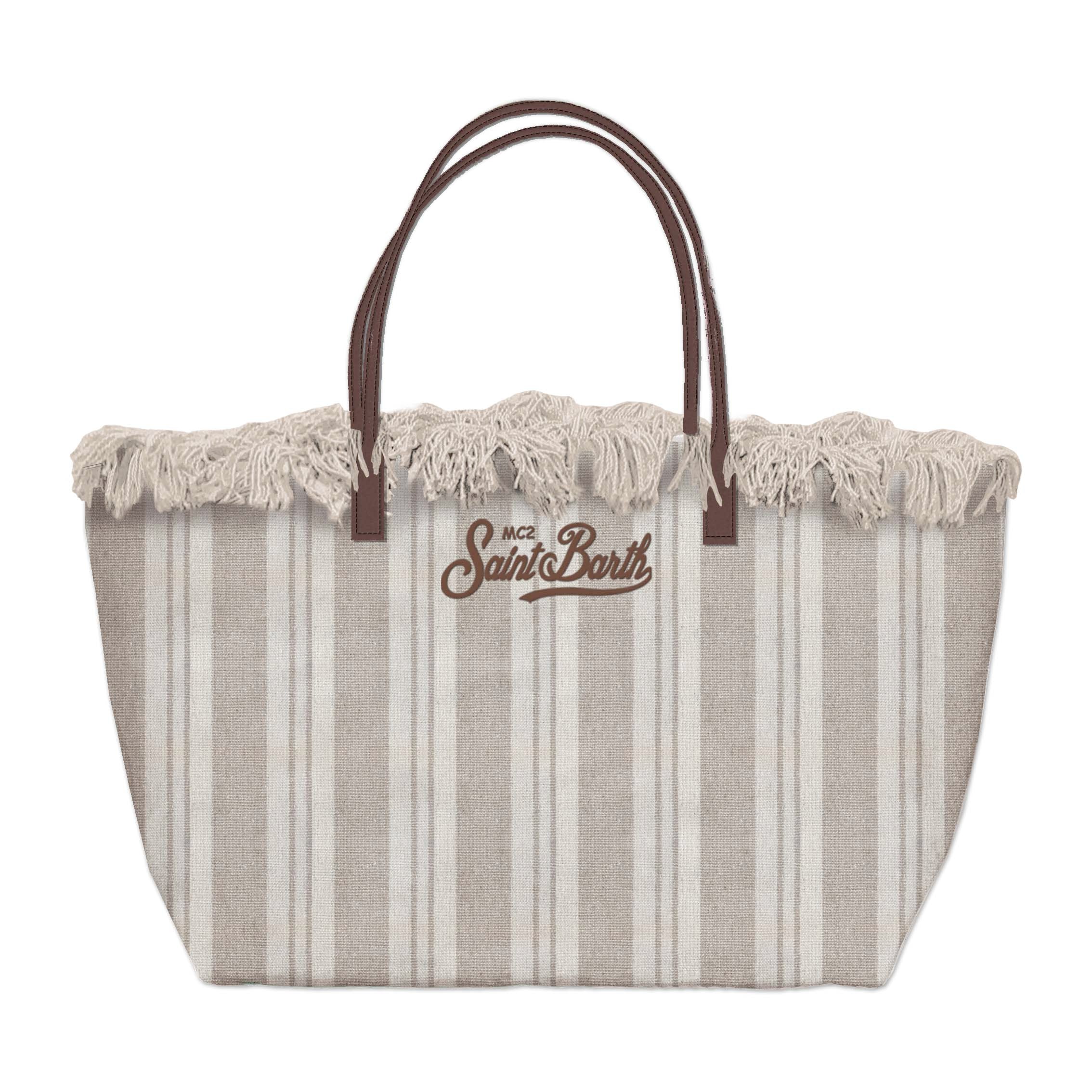 MC2 SAINT BARTH Borsa CITY BAG FRINGE Mid-Double Stripes Beige