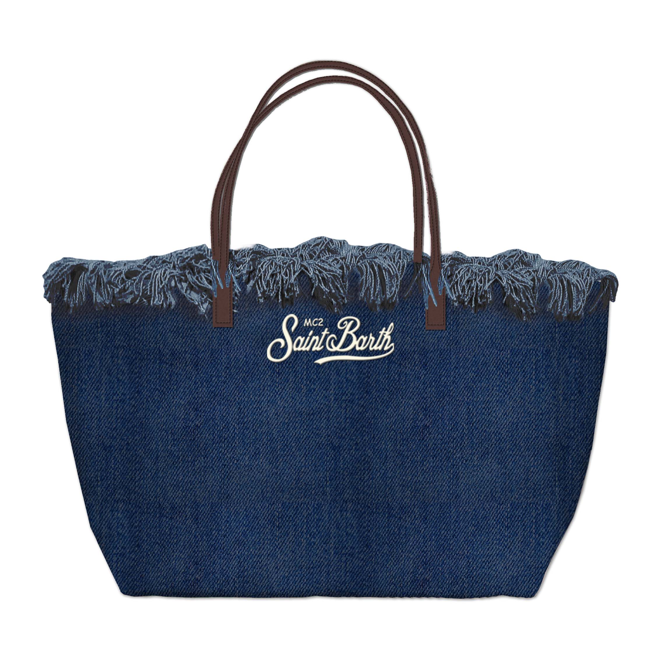 MC2 SAINT BARTH Borsa CITY BAG FRINGE Mid-Denim Blu