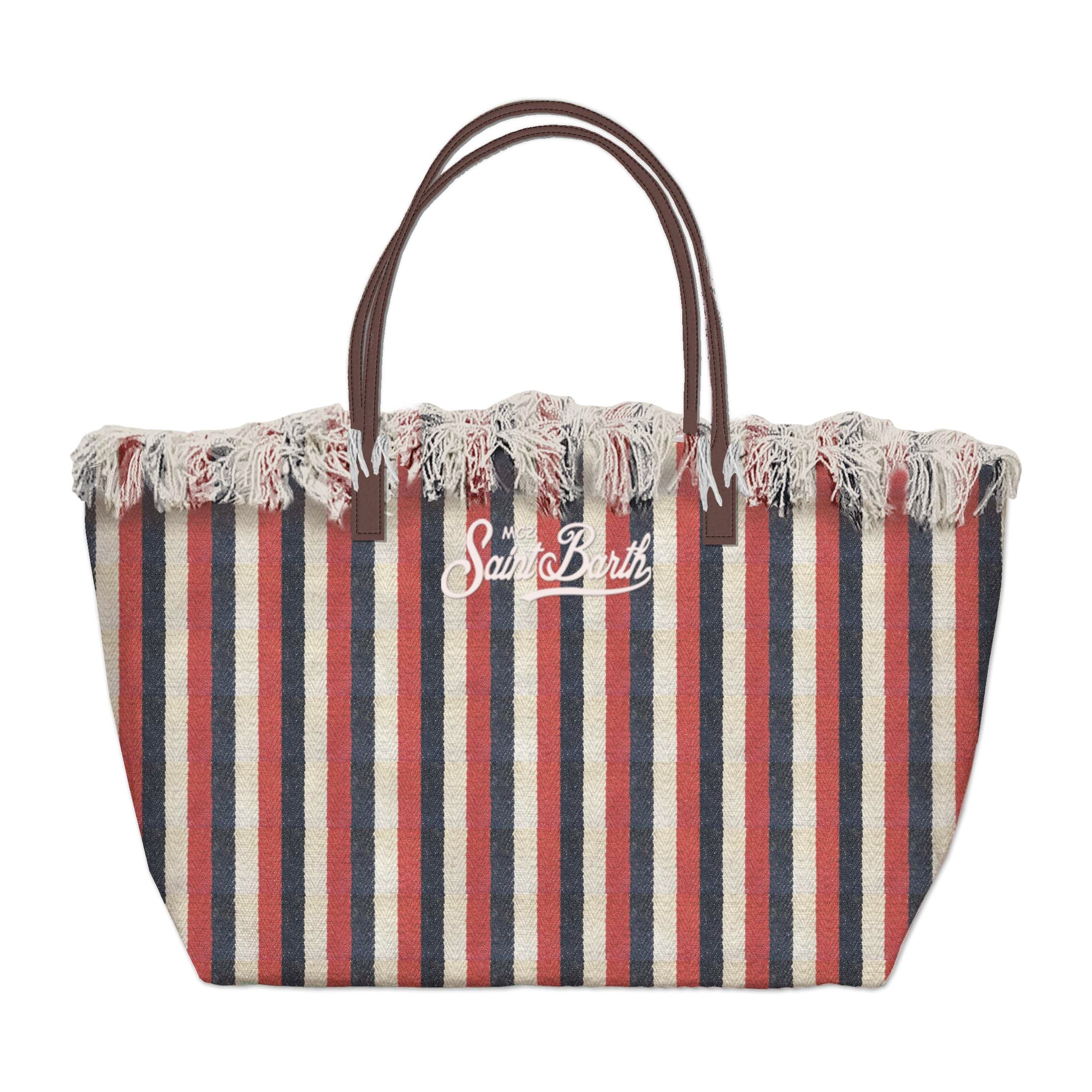 MC2 SAINT BARTH Borsa CITY BAG FRINGE Mid-Stripes Navy/Rosso