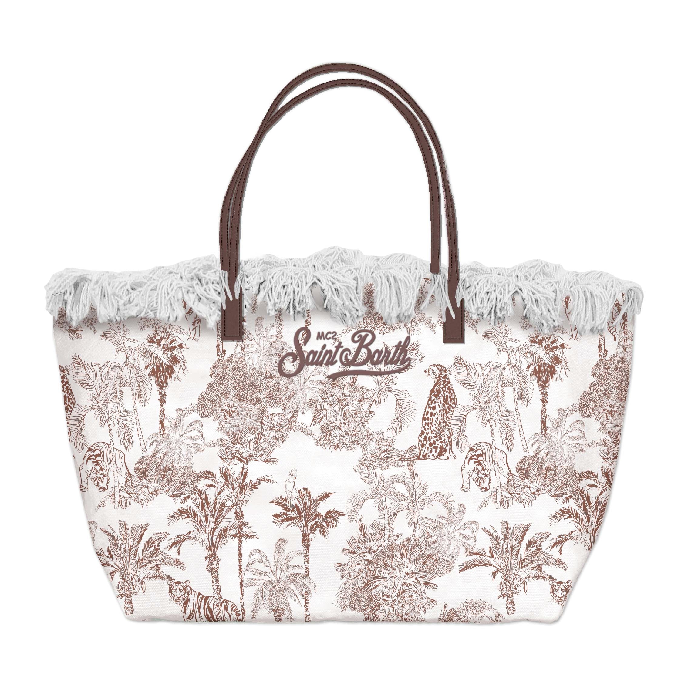 MC2 SAINT BARTH Borsa CITY BAG FRINGE Mid-Jungle Bianco/Marrone