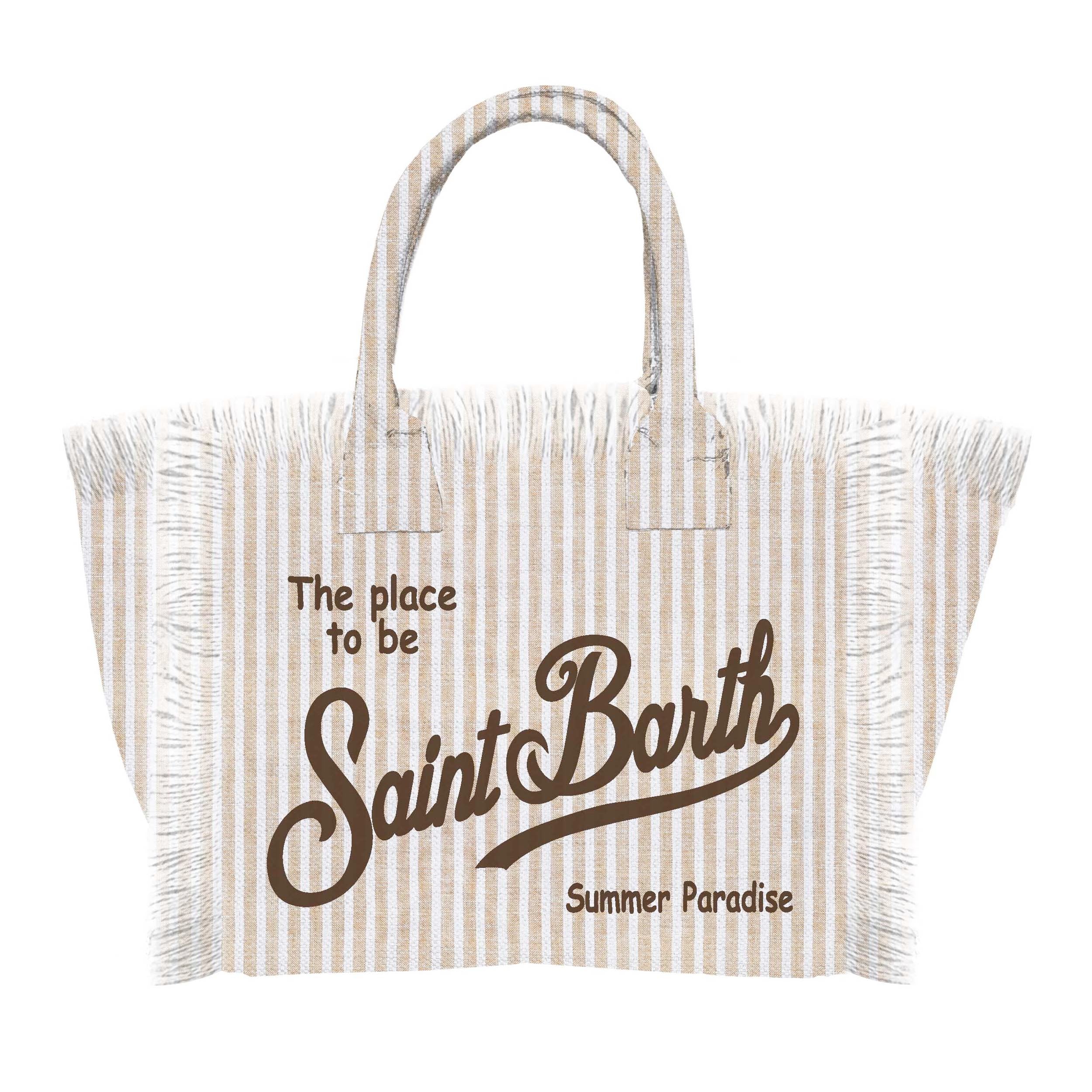 MC2 SAINT BARTH Borsa COLETTE LINEN-Stripes Beige
