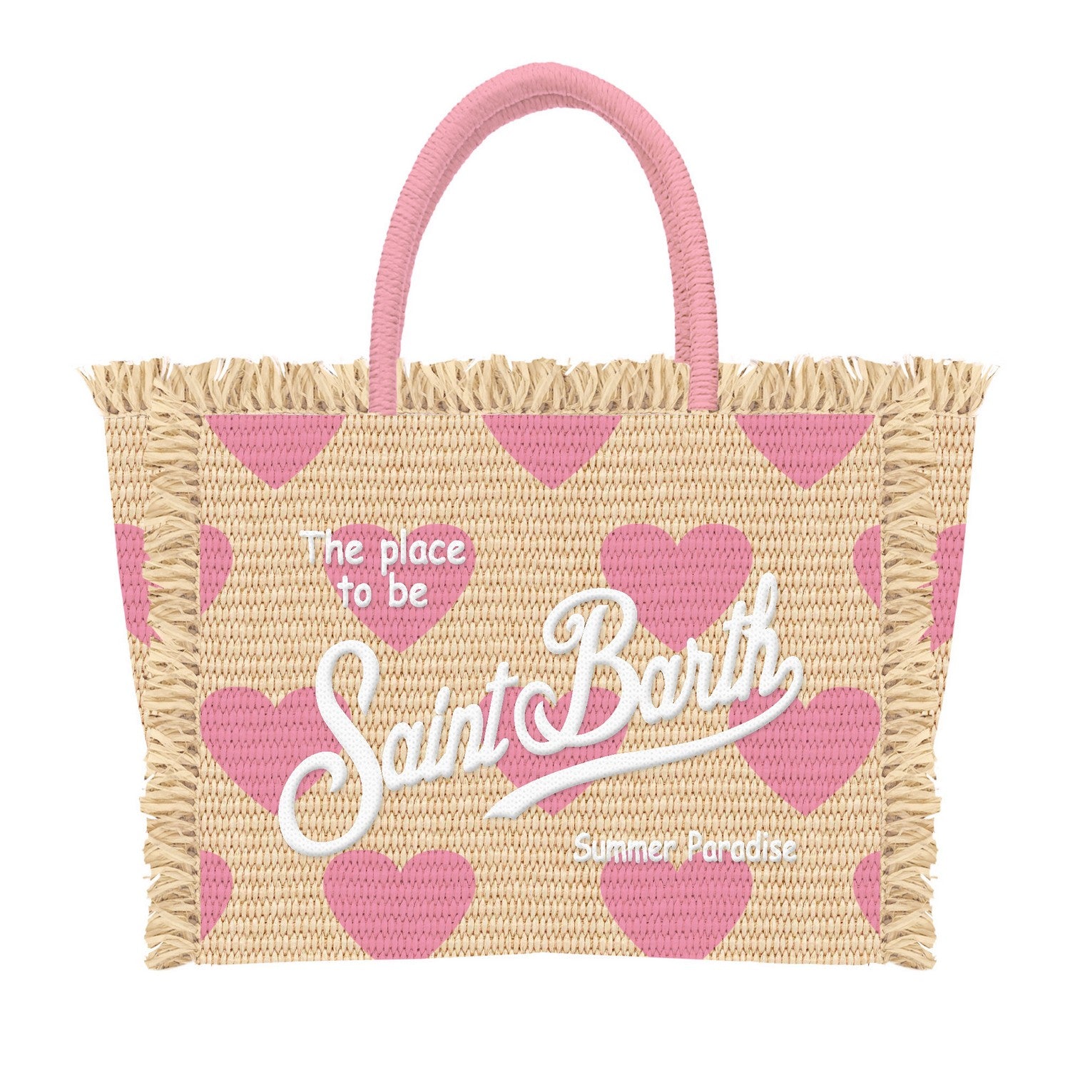 MC2 SAINT BARTH Borsa COLETTE STRAW N-Hearts Beige/Rosa