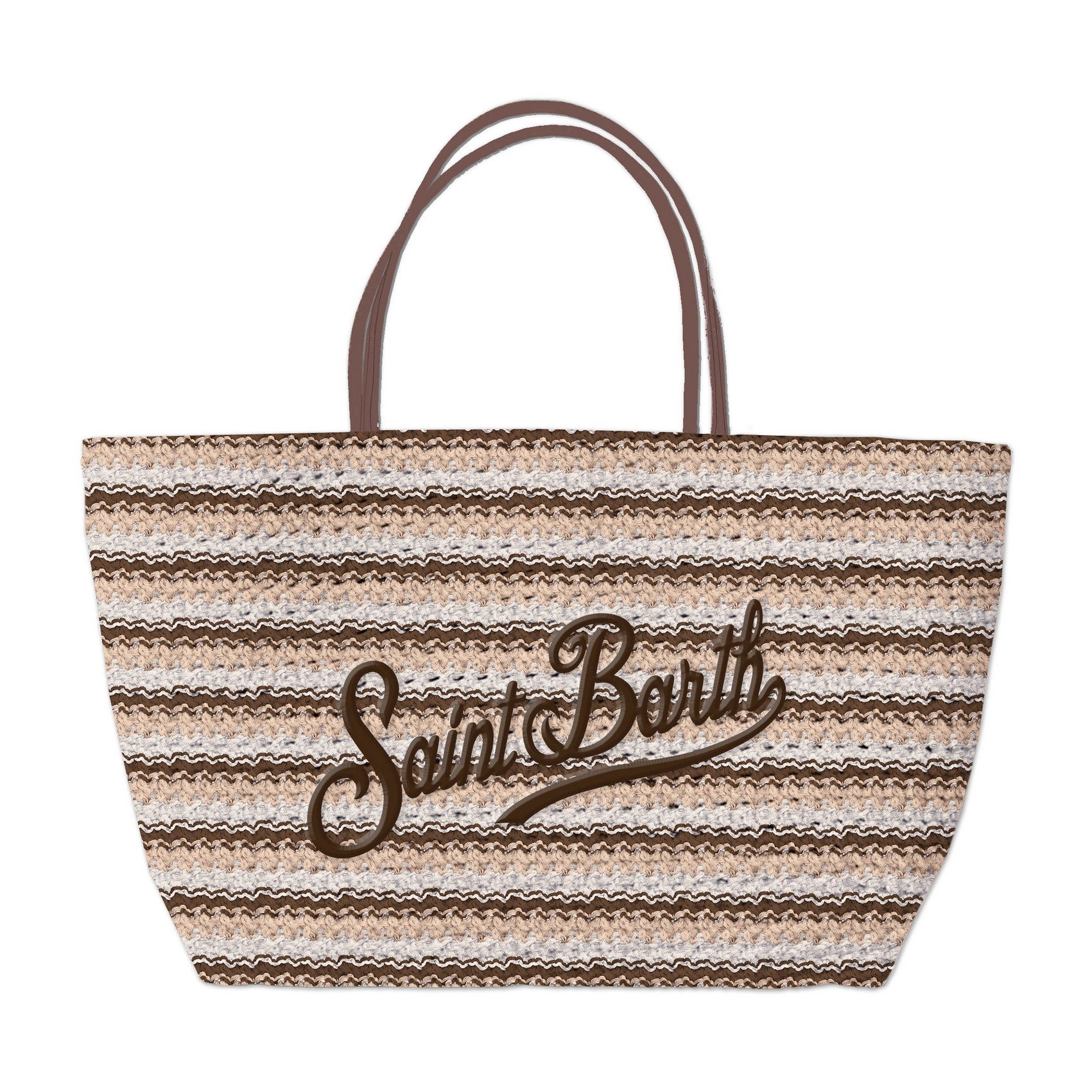 MC2 SAINT BARTH Borsa CROCHET TOTE MID-Stripes Marrone/Beige