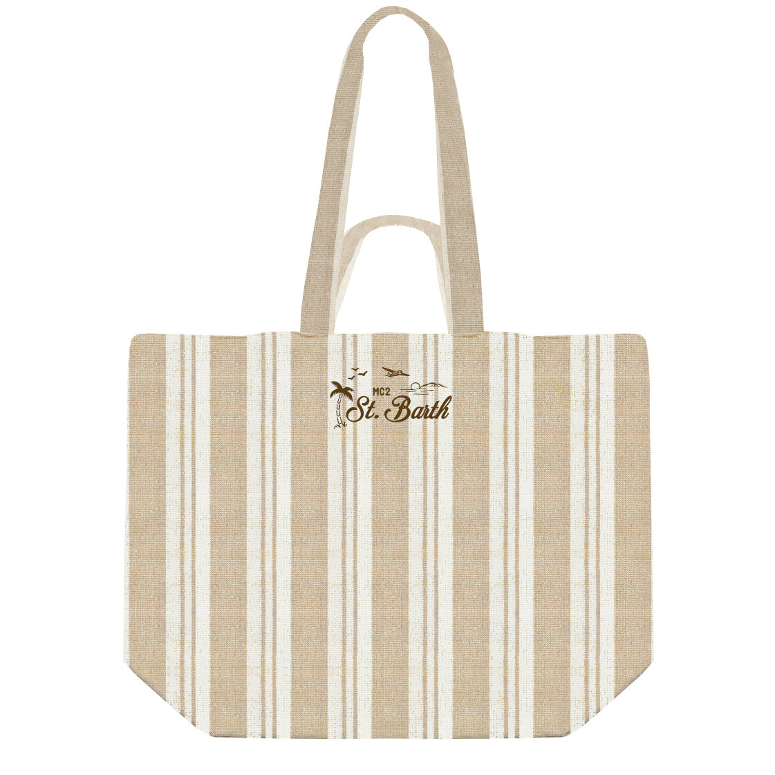 MC2 SAINT BARTH Borsa ESSENTIAL BEACH COTTON-Big Stripes Beige