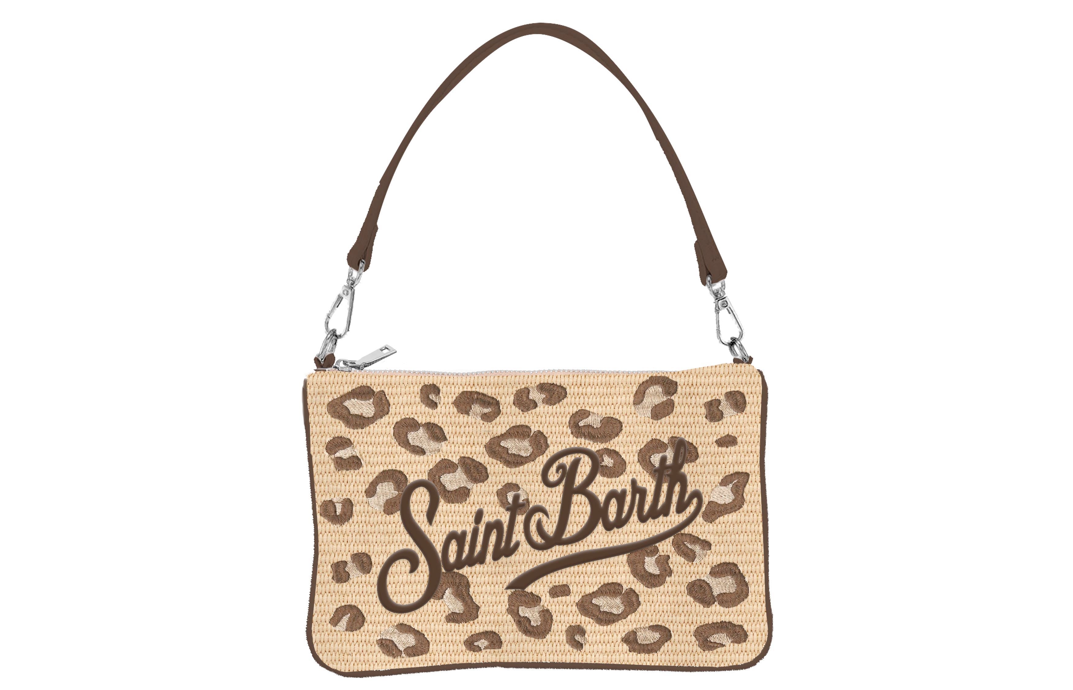 MC2 SAINT BARTH Pochette PARISIENNE MINI STRAW-Leopard Beige/Marrone