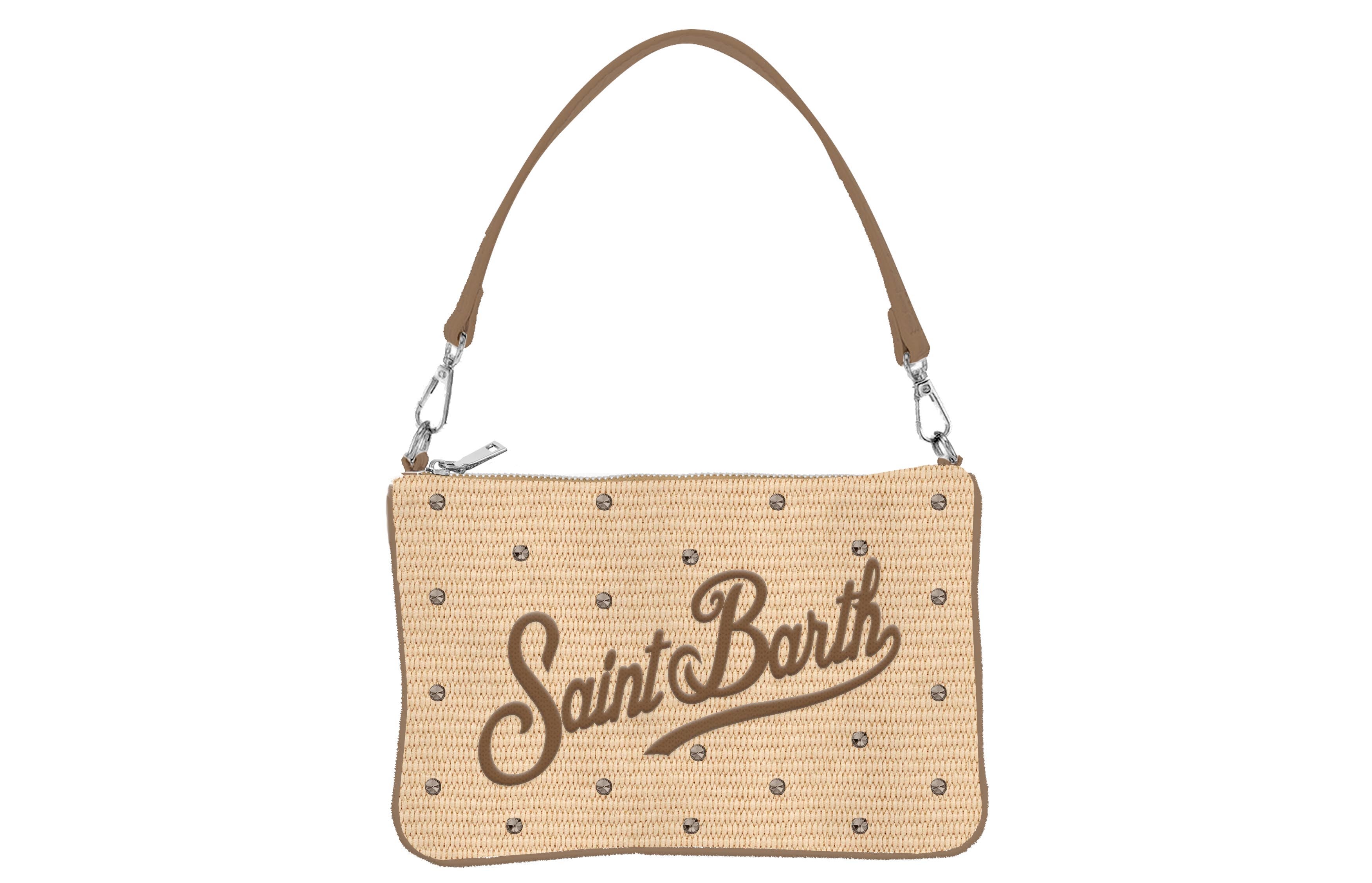 MC2 SAINT BARTH Pochette PARISIENNE MINI STRAW-Strass Beige/Marrone