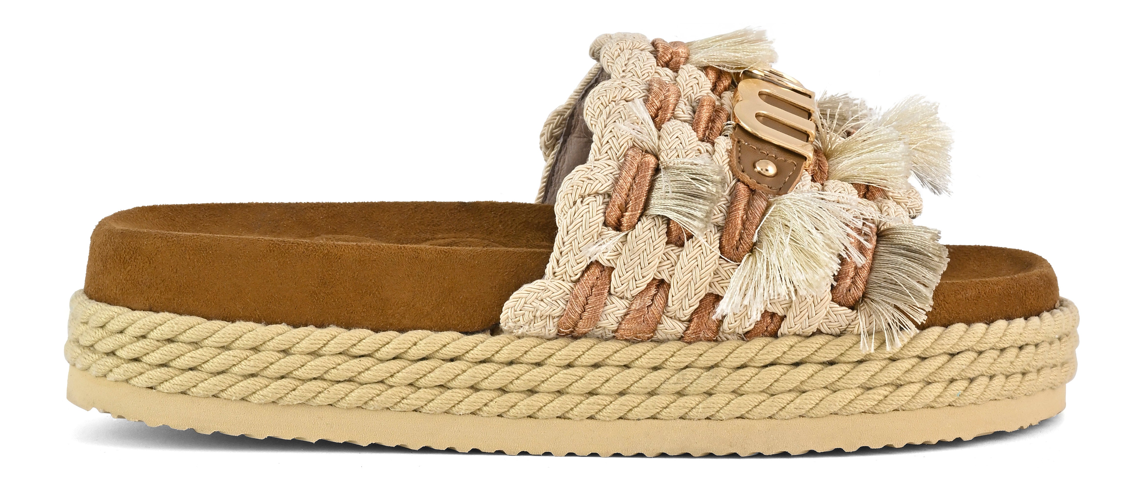 MOU Sandalo Donna MONOBAND ROPE SANDAL FRINGES-Beige