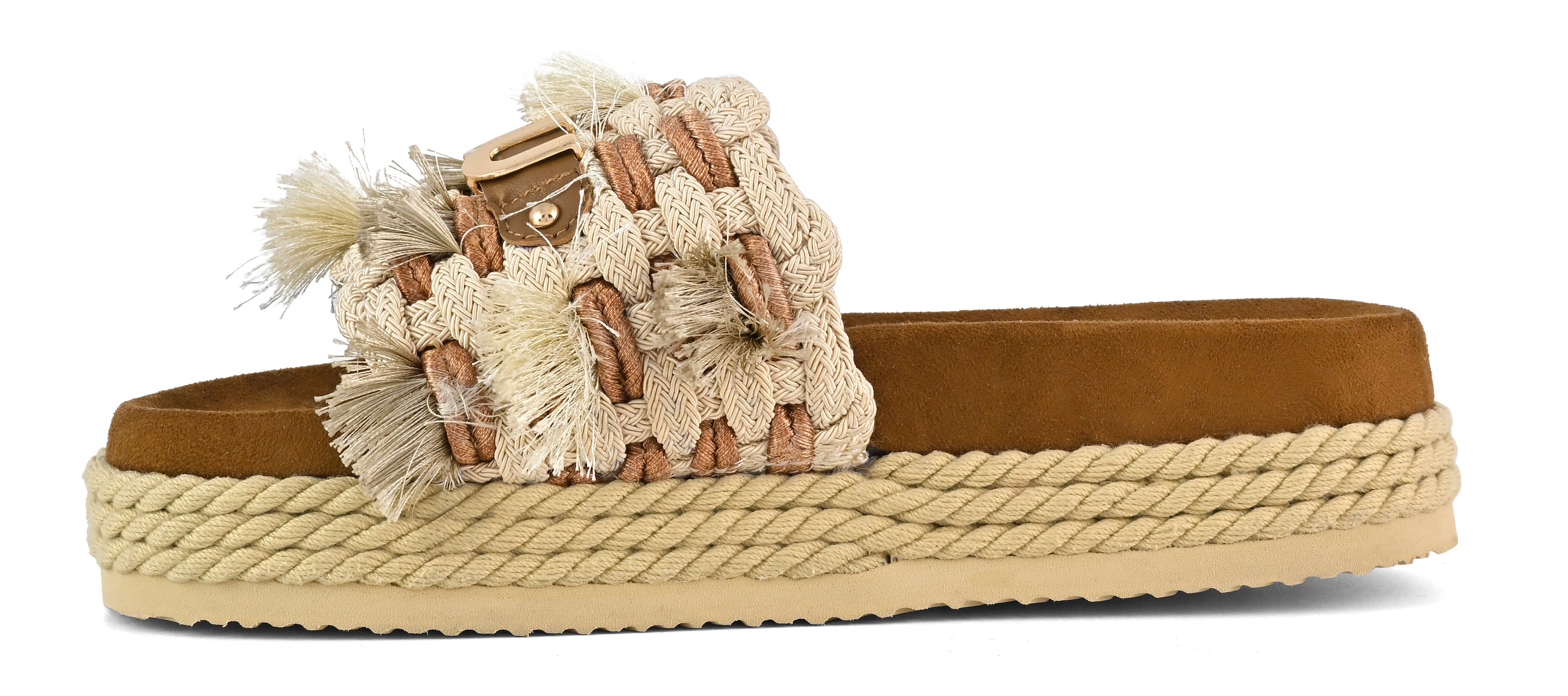 MOU Sandalo Donna MONOBAND ROPE SANDAL FRINGES-Beige