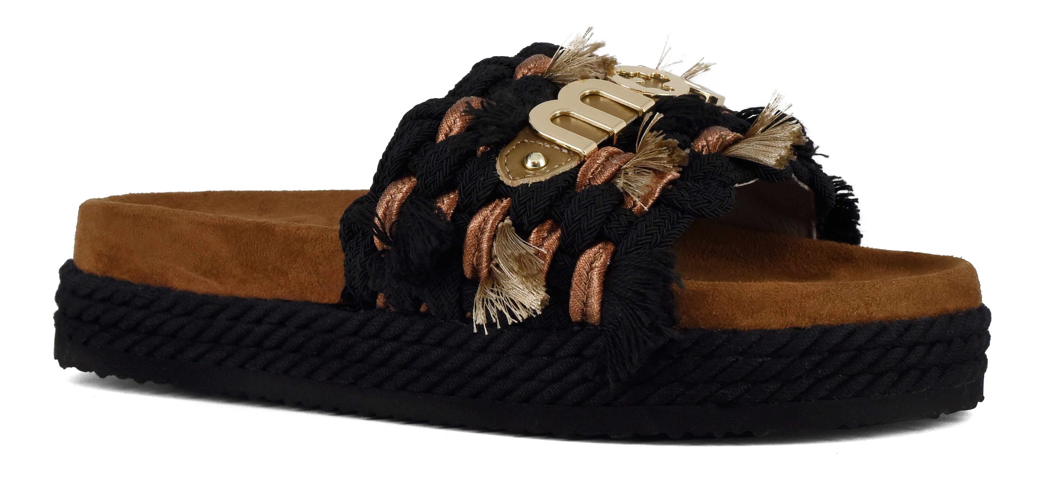 MOU Sandalo Donna MONOBAND ROPE SANDAL FRINGES-Black