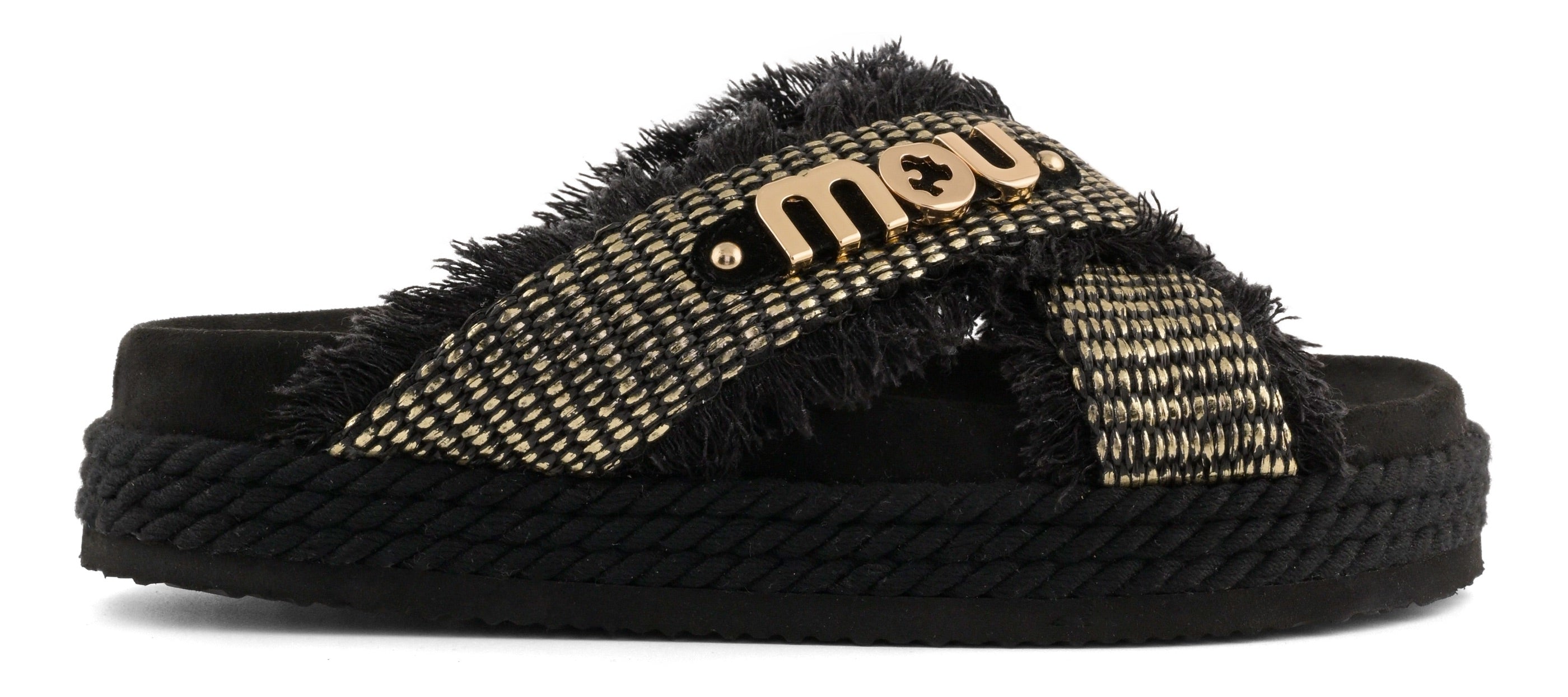 MOU Sandalo Donna CRISS CROSS ROPE RAFFIA-Metal Black