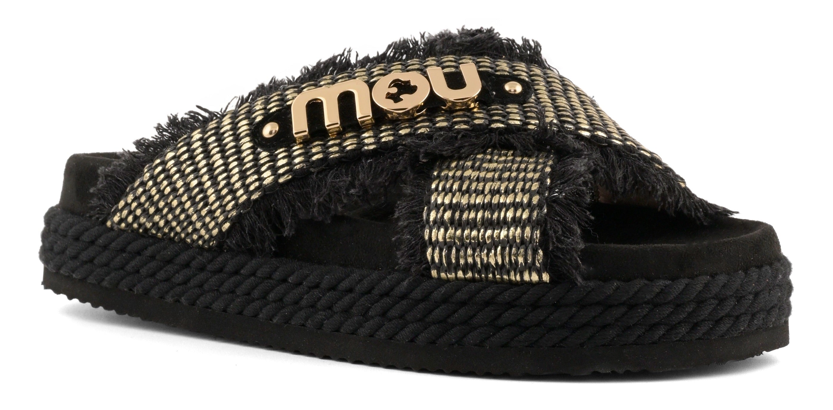 MOU Sandalo Donna CRISS CROSS ROPE RAFFIA-Metal Black