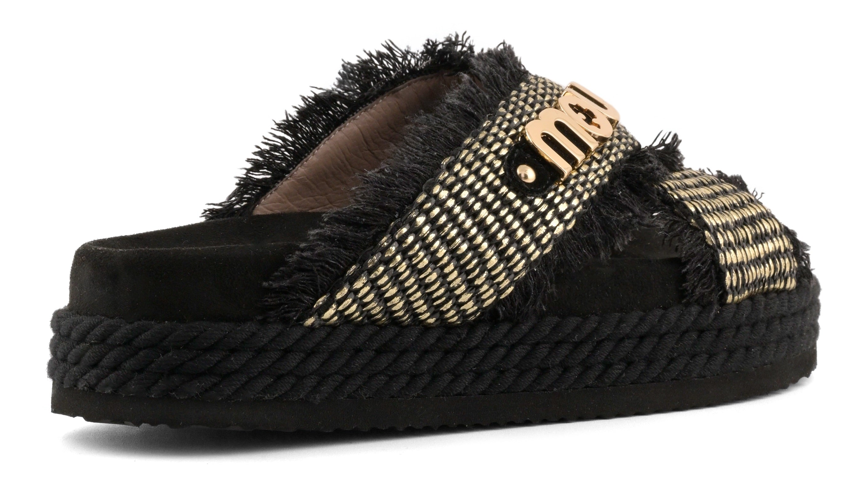MOU Sandalo Donna CRISS CROSS ROPE RAFFIA-Metal Black