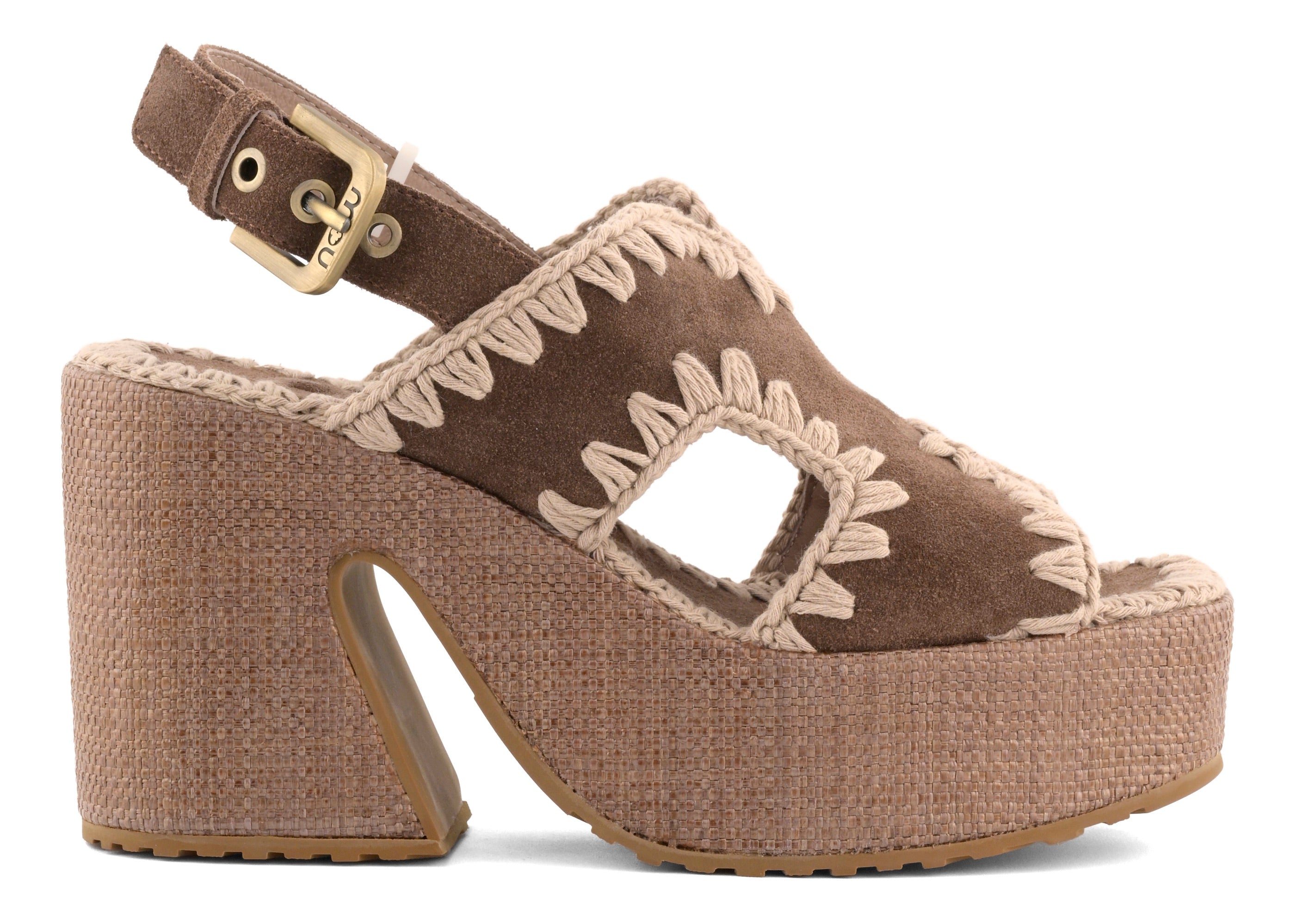 MOU Sandalo Donna RAFFIA PLATFORM WITH BACK STRAP-Deep Brown