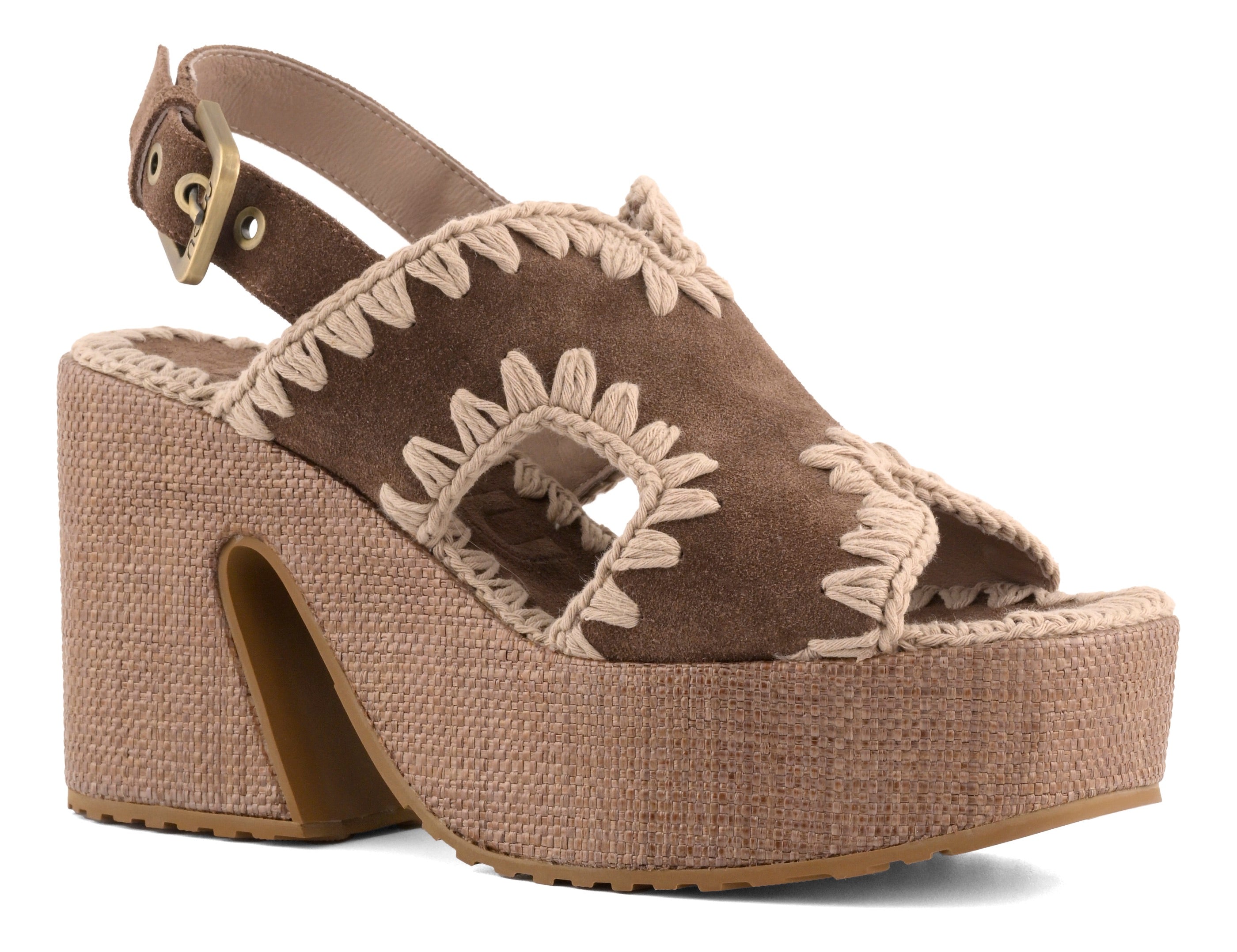MOU Sandalo Donna RAFFIA PLATFORM WITH BACK STRAP-Deep Brown