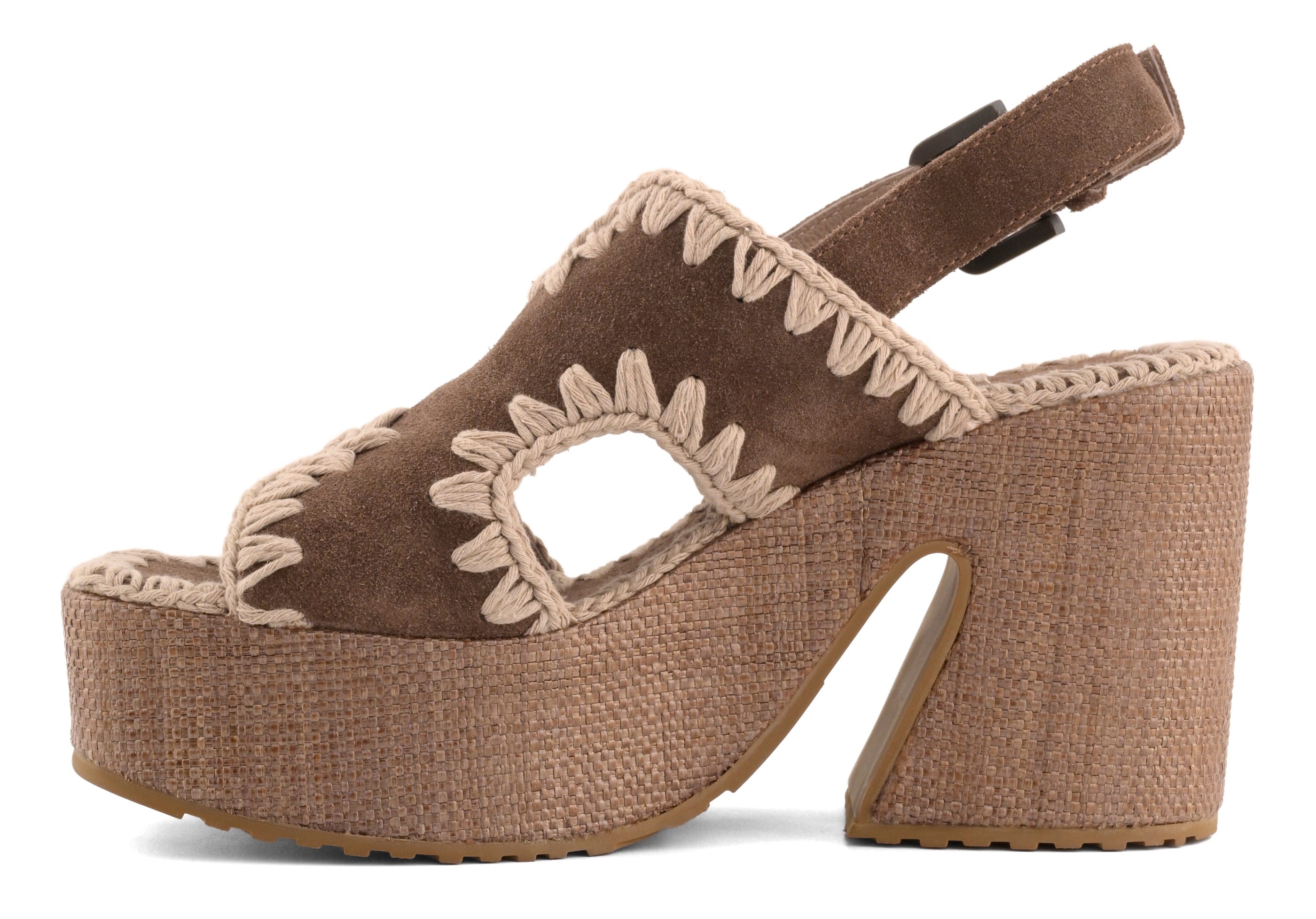 MOU Sandalo Donna RAFFIA PLATFORM WITH BACK STRAP-Deep Brown