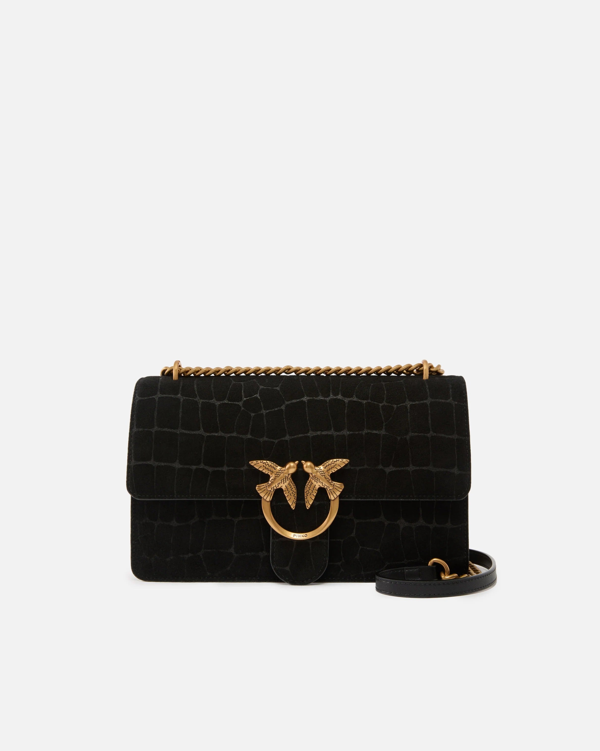 PINKO BORSA LOVE ONE CLASSIC COCCO-Nero/Antique Gold