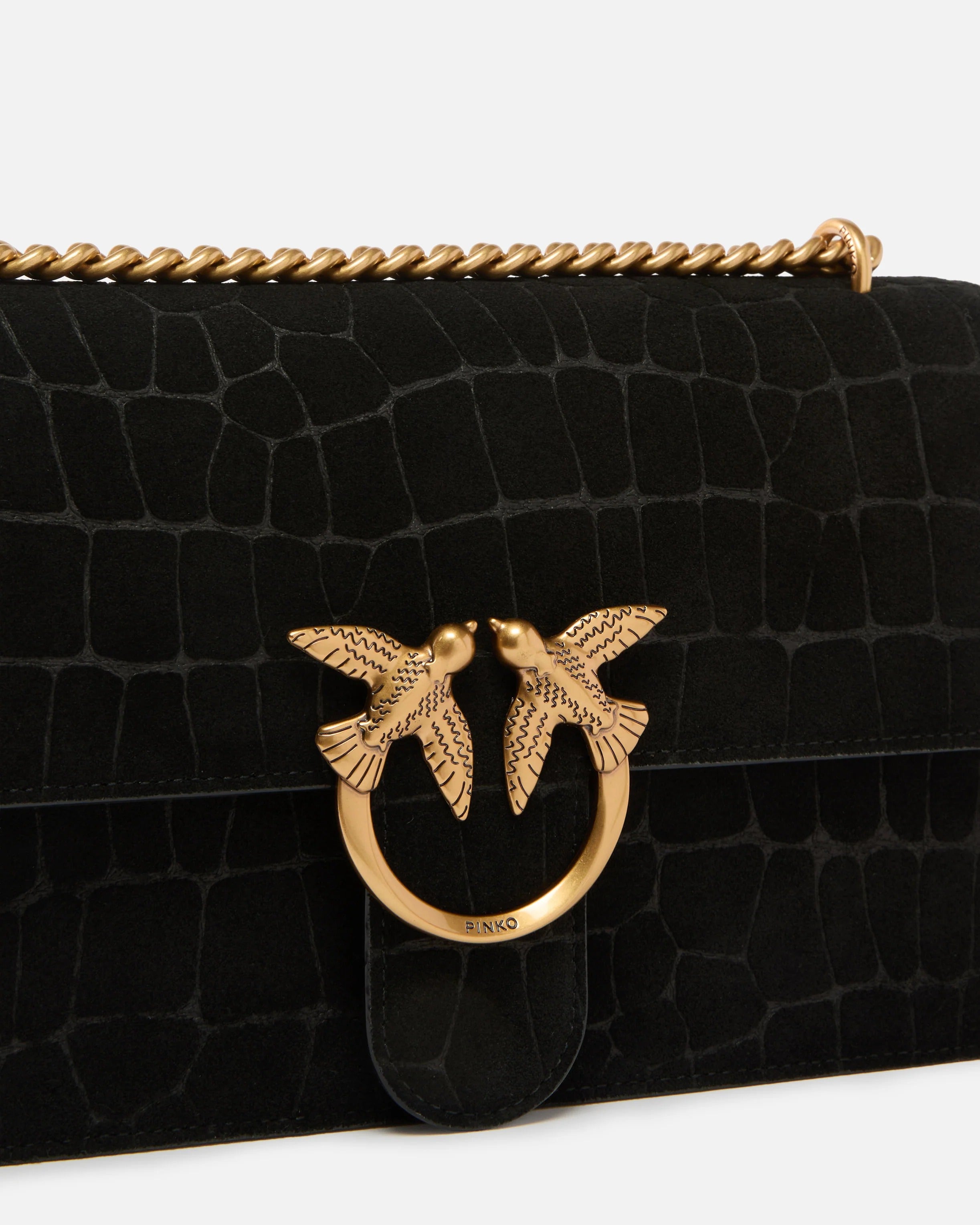 PINKO BORSA LOVE ONE CLASSIC COCCO-Nero/Antique Gold