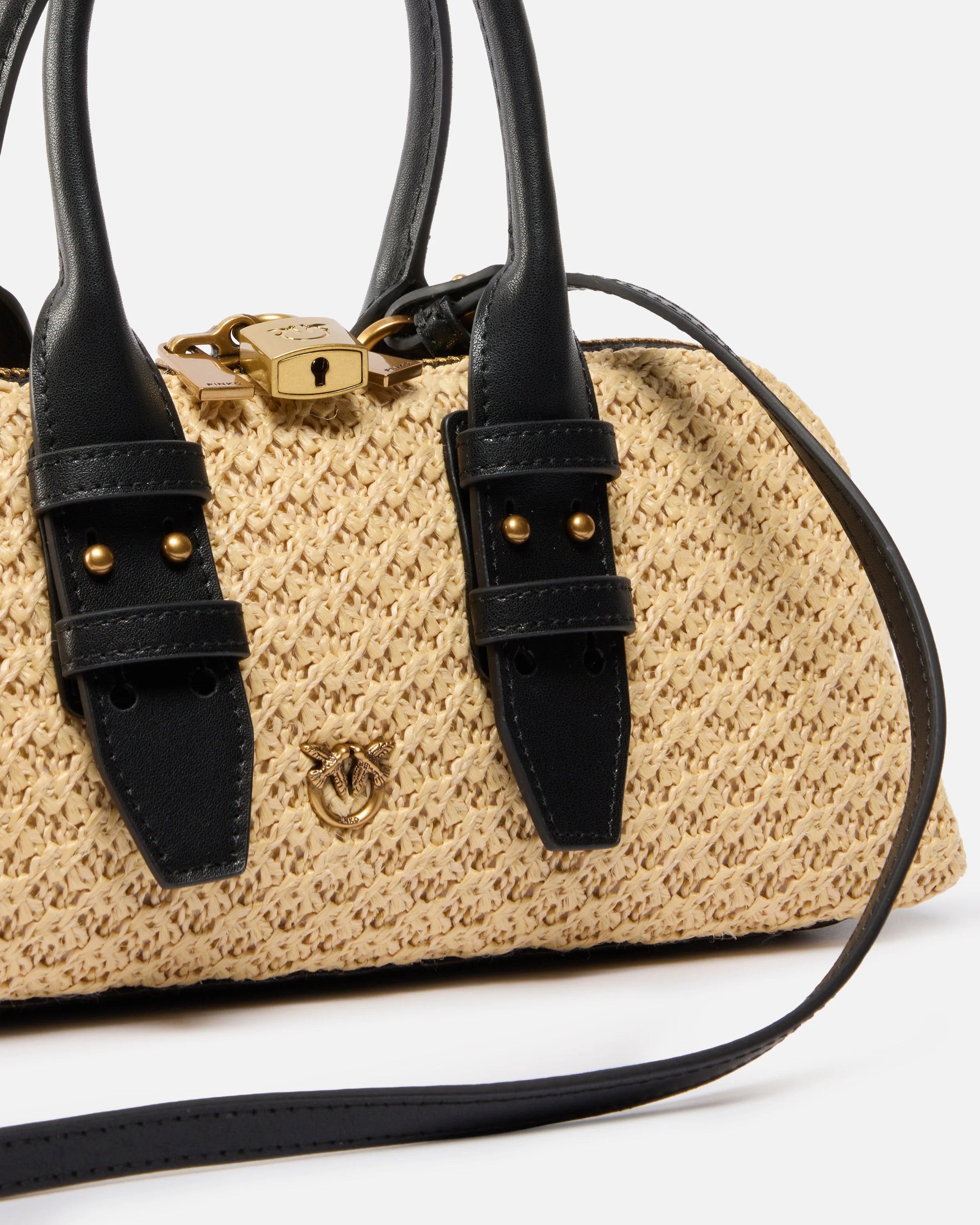 PINKO BORSA BOWLING ESCAPE HORIZONTAL RAFFIA-Beige