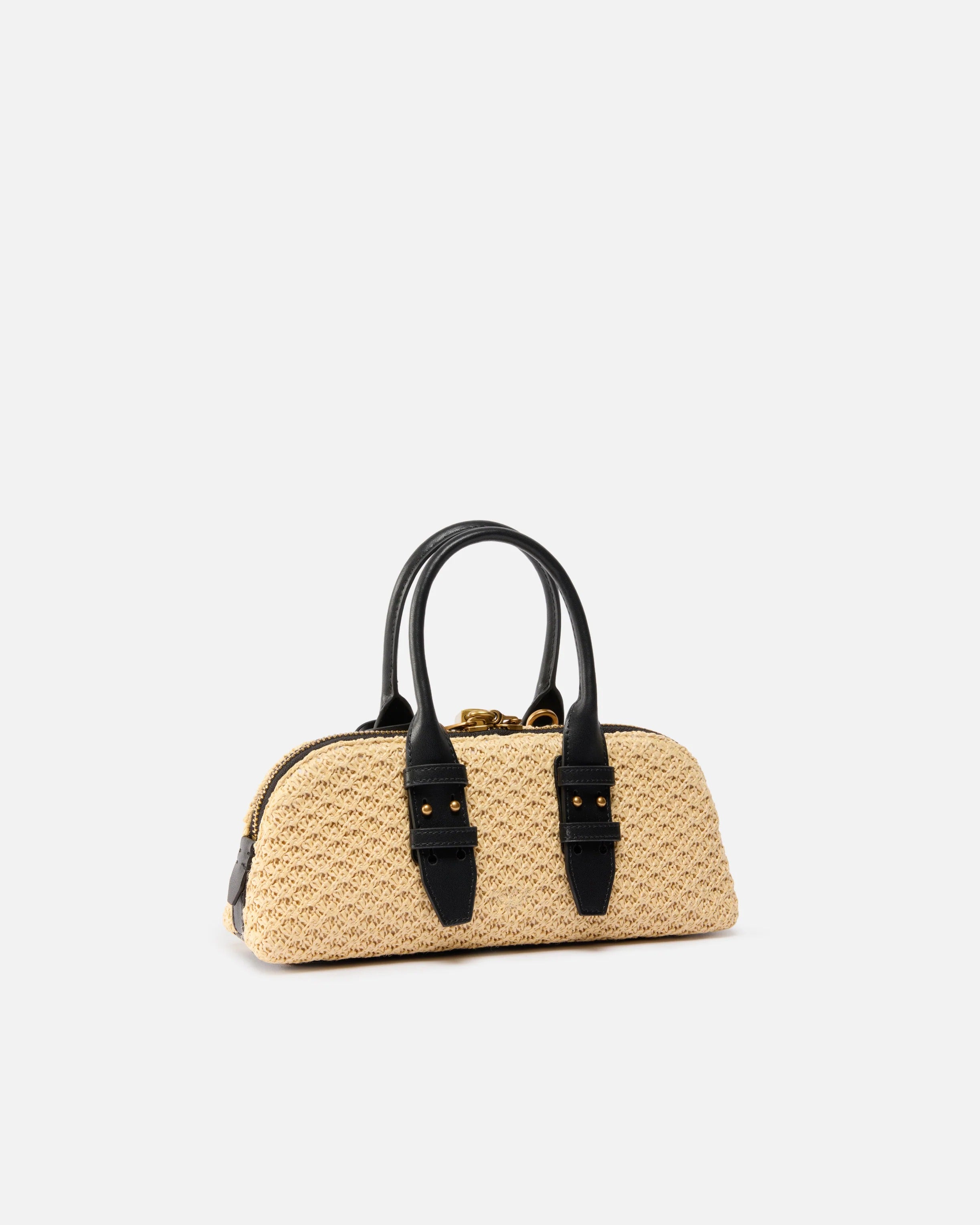PINKO BORSA BOWLING ESCAPE HORIZONTAL RAFFIA-Beige