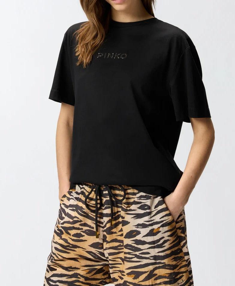 PINKO T-SHIRT STREPITOSO More Strass-Nero