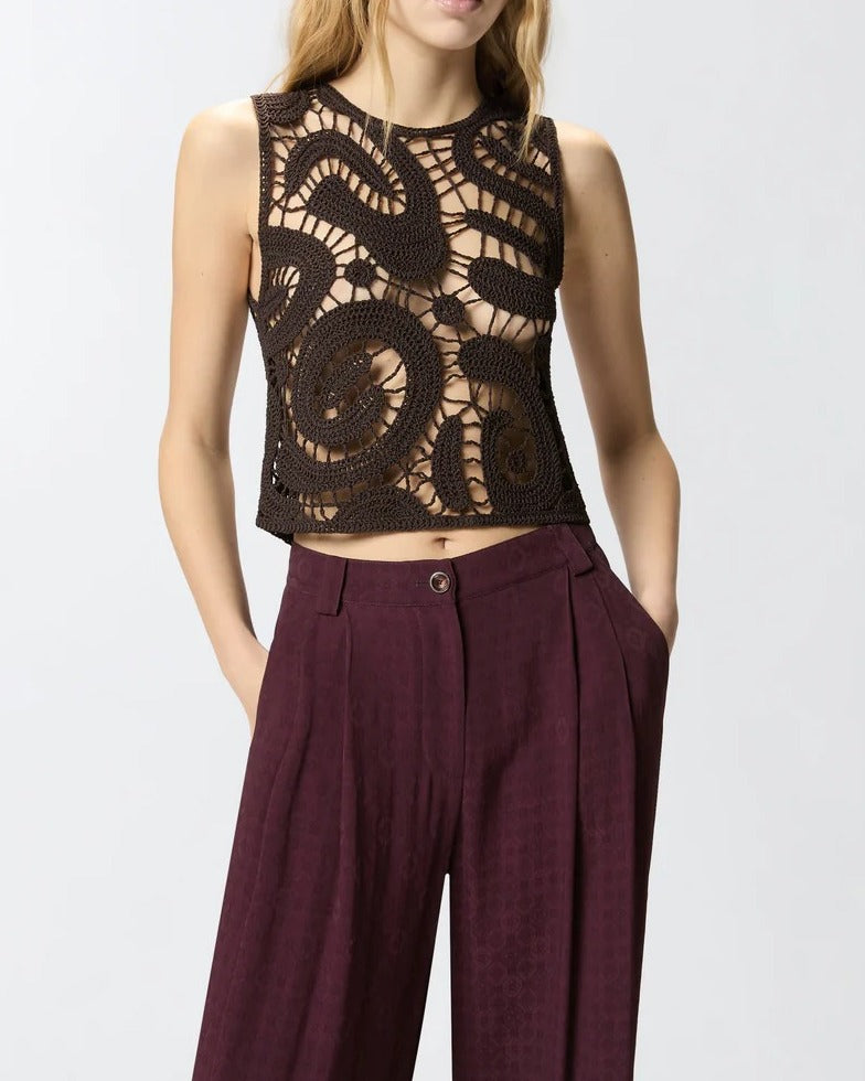 PINKO Top Eruzione Crochet-Marrone