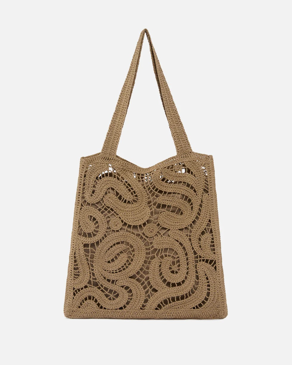 PINKO Borsa SHOPPER CROCHET GEOMETRICO-Marrone