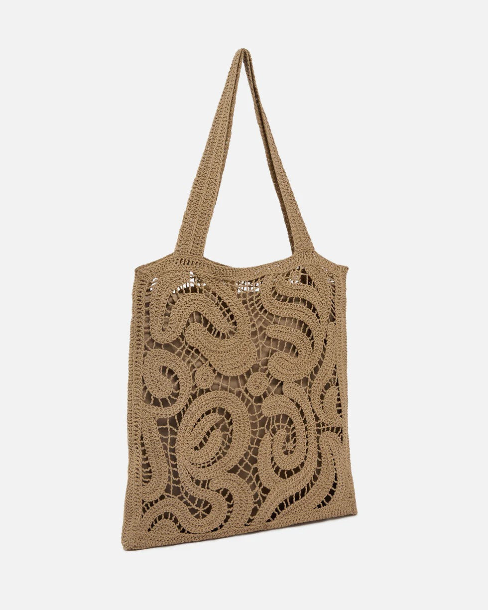 PINKO Borsa SHOPPER CROCHET GEOMETRICO-Marrone
