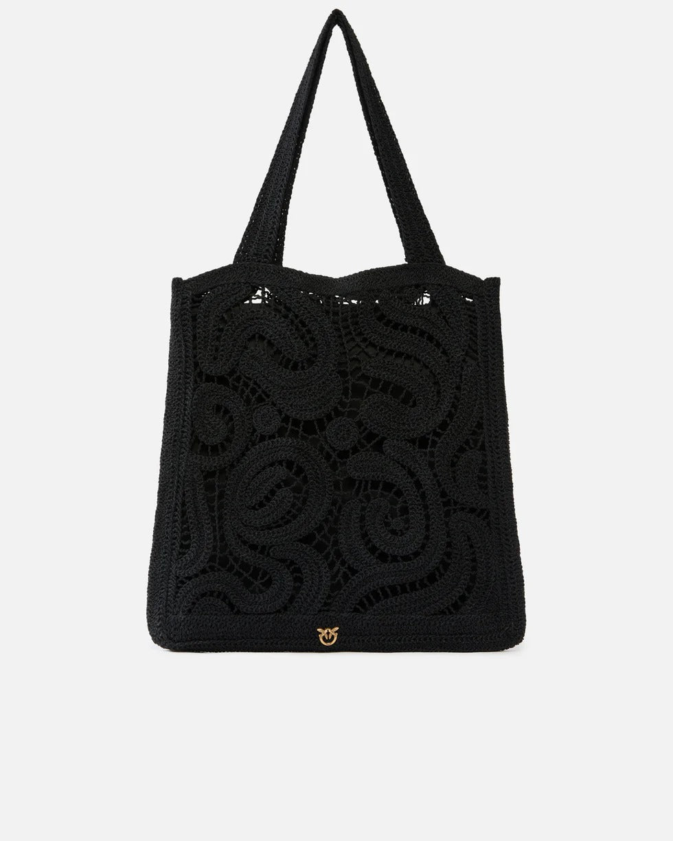 PINKO Borsa SHOPPER CROCHET GEOMETRICO-Nero