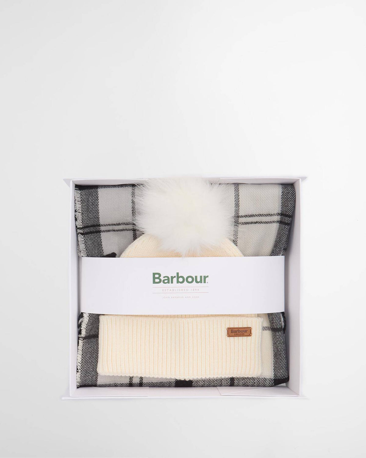 BARBOUR Set Donna Berretto Dover Sciarpa Hailes-Monochrome Tartan