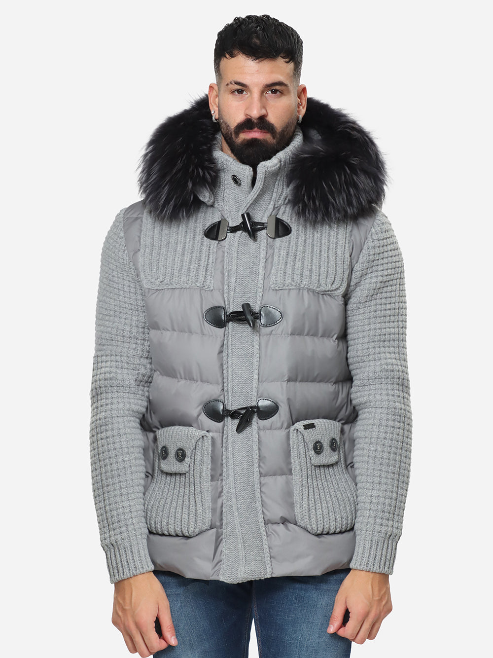 BARK Giubbotto Uomo SHORT DOWN DUFFLE COAT W/MURMASKY-Light Grey