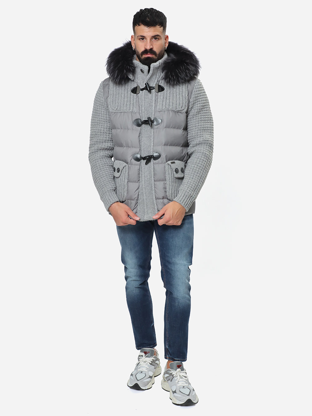 BARK Giubbotto Uomo SHORT DOWN DUFFLE COAT W/MURMASKY-Light Grey