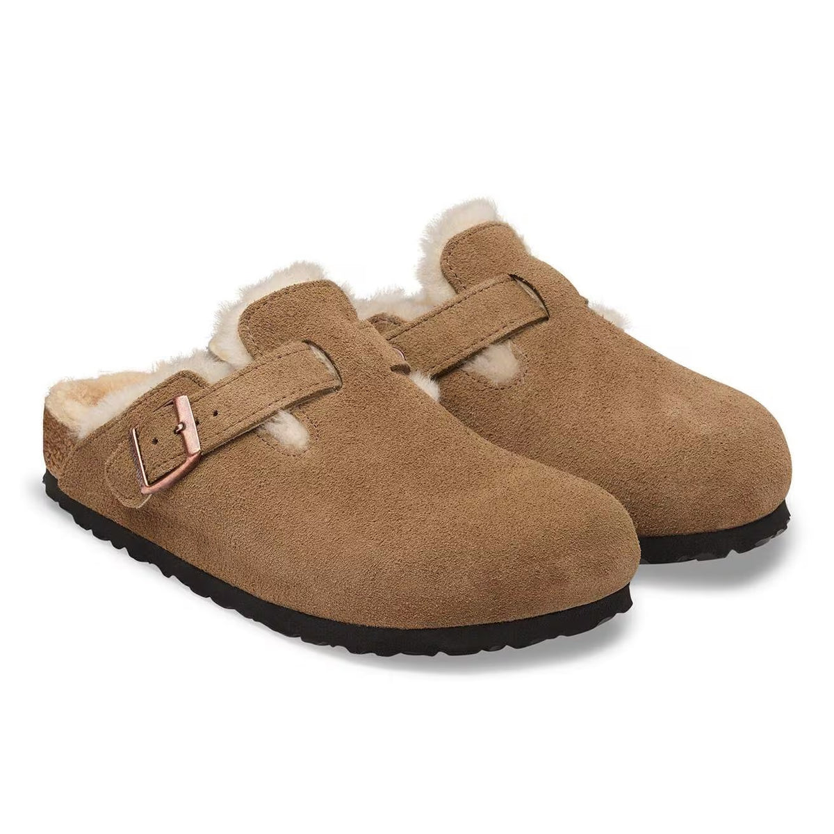 BIRKENSTOCK Ciabatta Unisex BOSTON SHEARLING SUEDE-Dark Tea