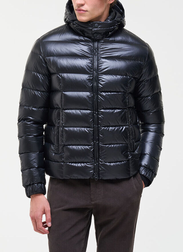 COLMAR Piumino Uomo Nylon Lucido Cappuccio Staccabile-Nero
