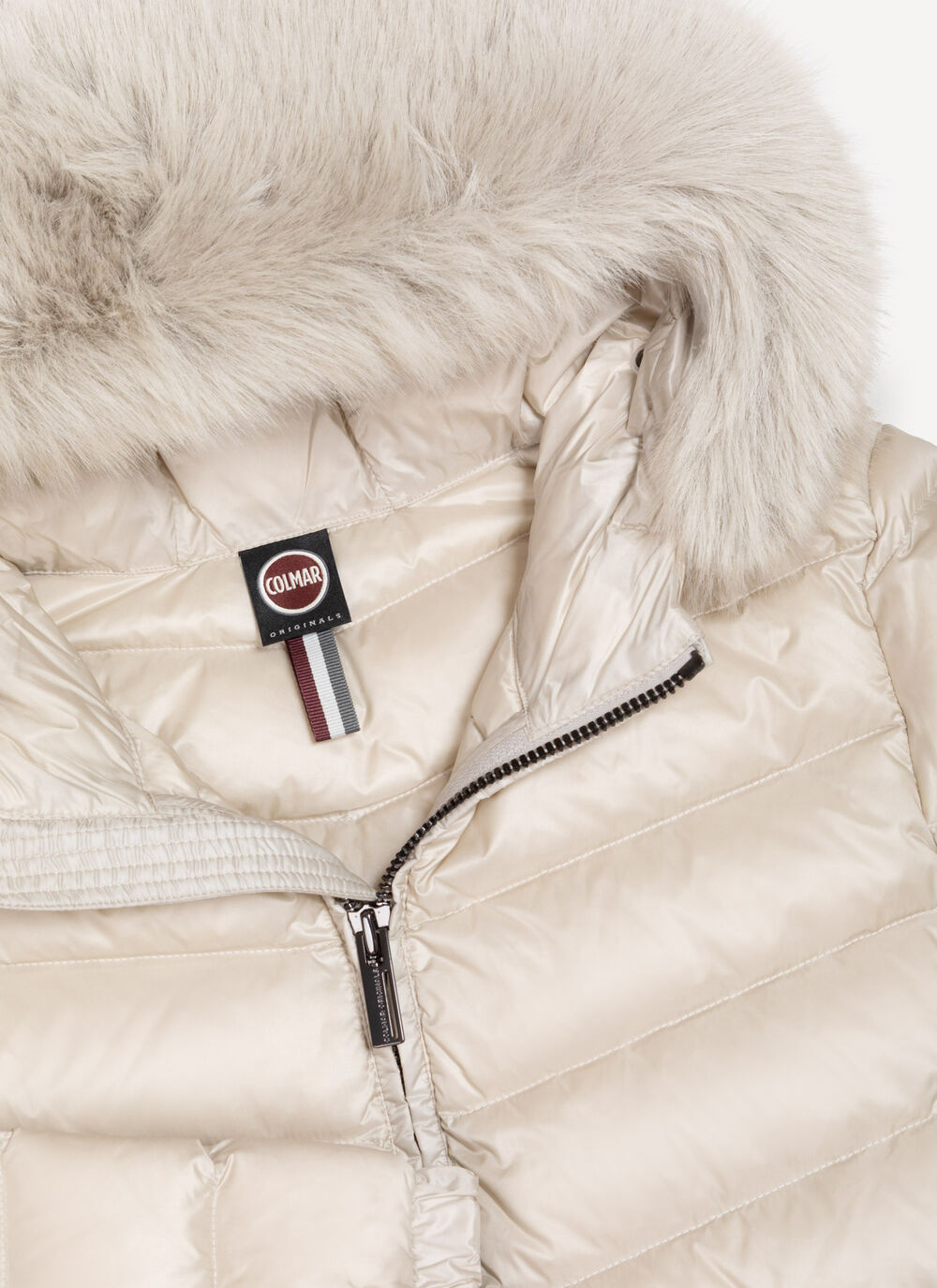 COLMAR Piumino Donna Icon Cappuccio Ecopelliccia-Bianco Nude