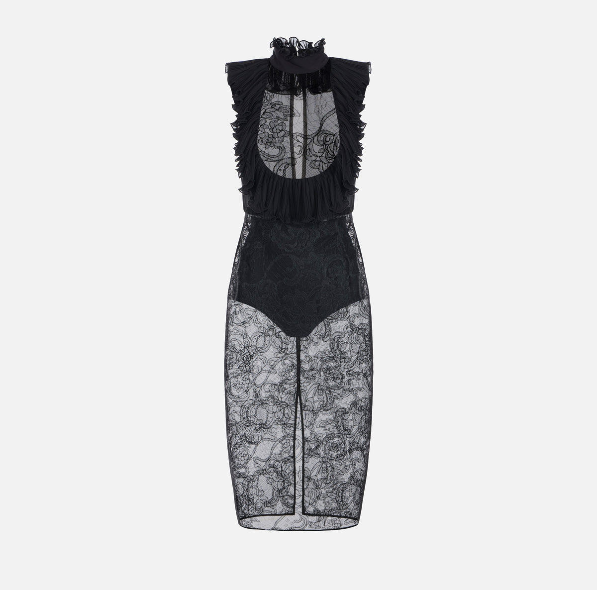 ELISABETTA FRANCHI Abito Midi Georgette Pizzo-Nero
