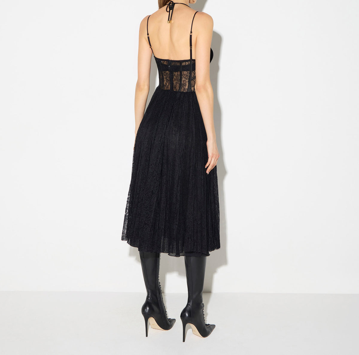 ELISABETTA FRANCHI Abito Midi Pizzo Floreale-Nero