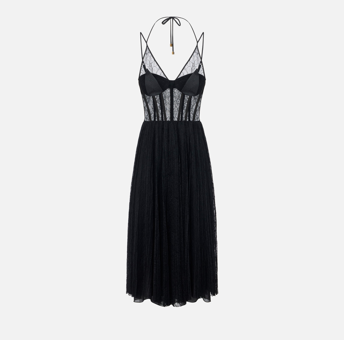 ELISABETTA FRANCHI Abito Midi Pizzo Floreale-Nero
