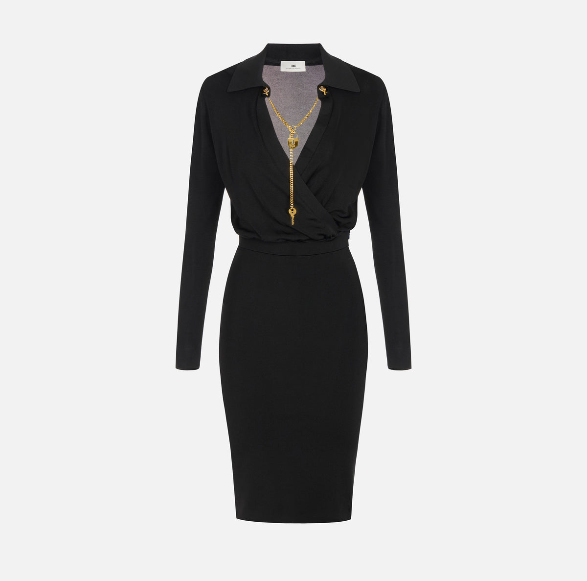 ELISABETTA FRANCHI Abito Midi Maglia Viscosa Collana-Nero