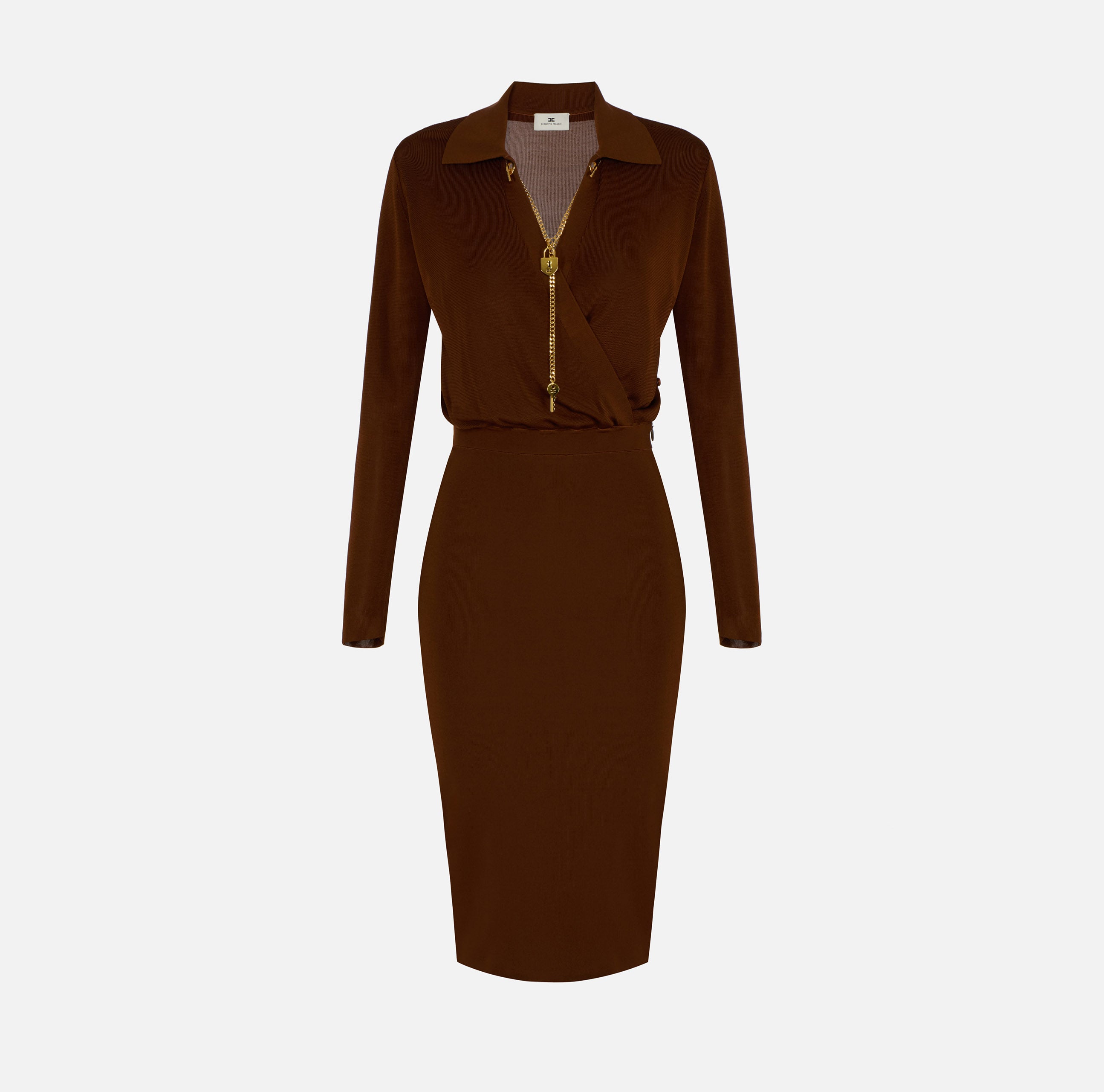 ELISABETTA FRANCHI Abito Midi Maglia Viscosa Collana-Sigaro