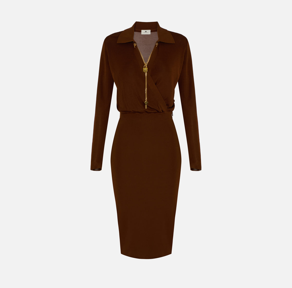 ELISABETTA FRANCHI Abito Midi Maglia Viscosa Collana-Sigaro