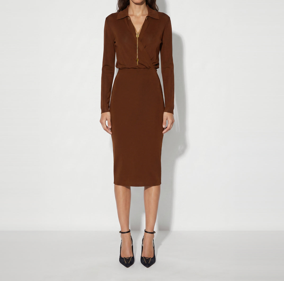 ELISABETTA FRANCHI Abito Midi Maglia Viscosa Collana-Sigaro