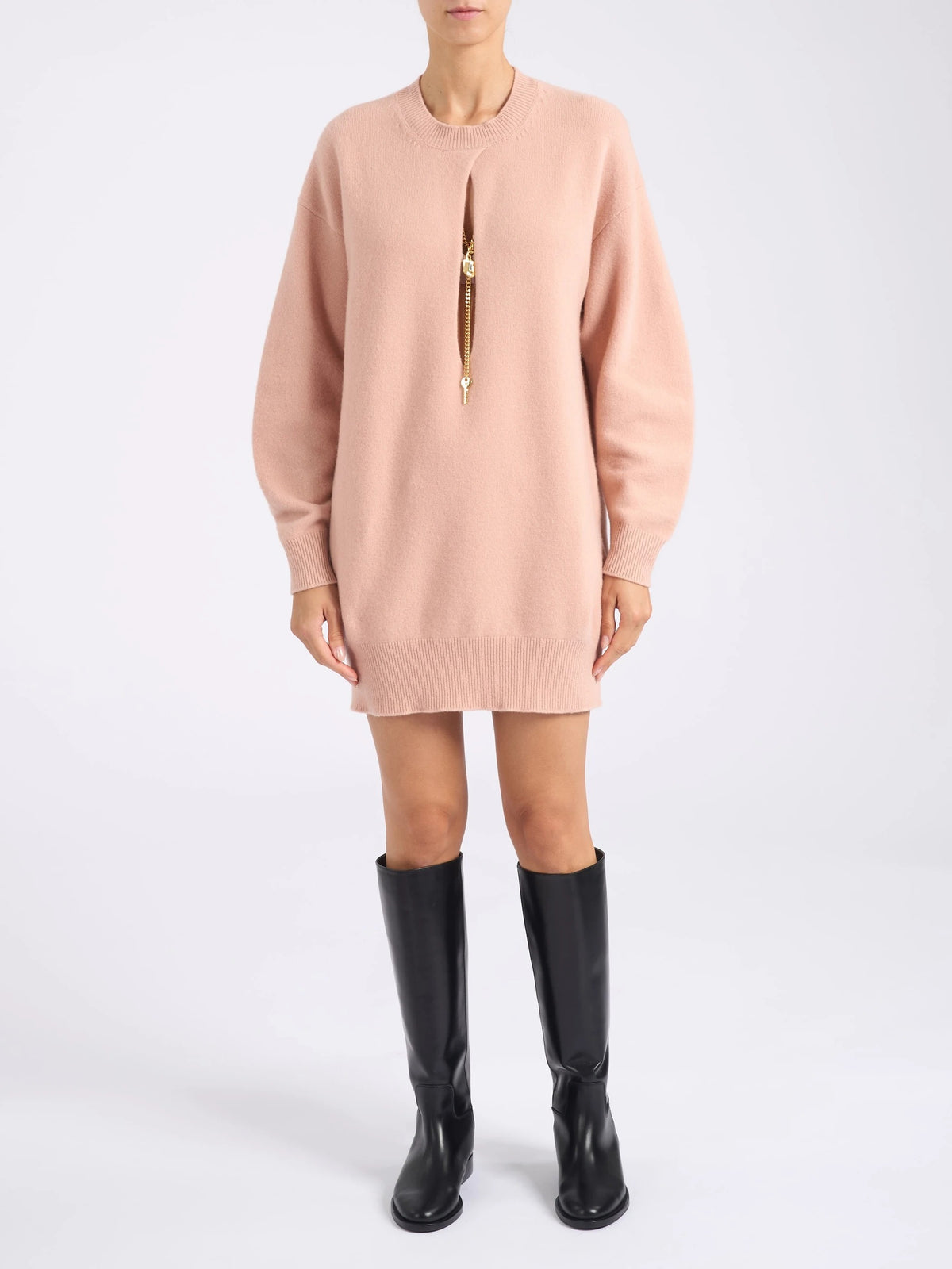 ELISABETTA FRANCHI ABITO MAGLIA Cut-out Collana-Nude