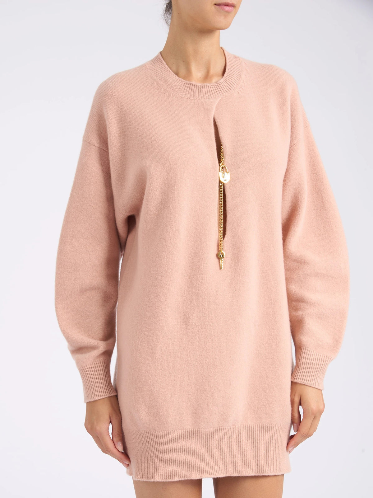 ELISABETTA FRANCHI ABITO MAGLIA Cut-out Collana-Nude