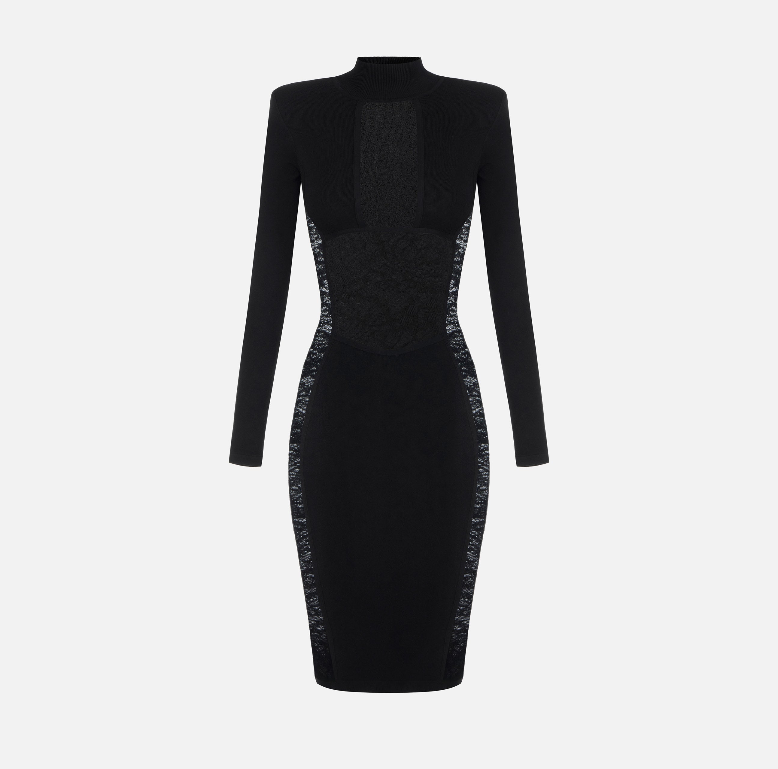 ELISABETTA FRANCHI Abito Maglia Pizzo Floreale-Nero
