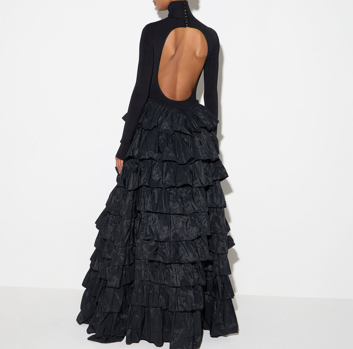 ELISABETTA FRANCHI Abito Red Carpet Maglia Balze-Nero