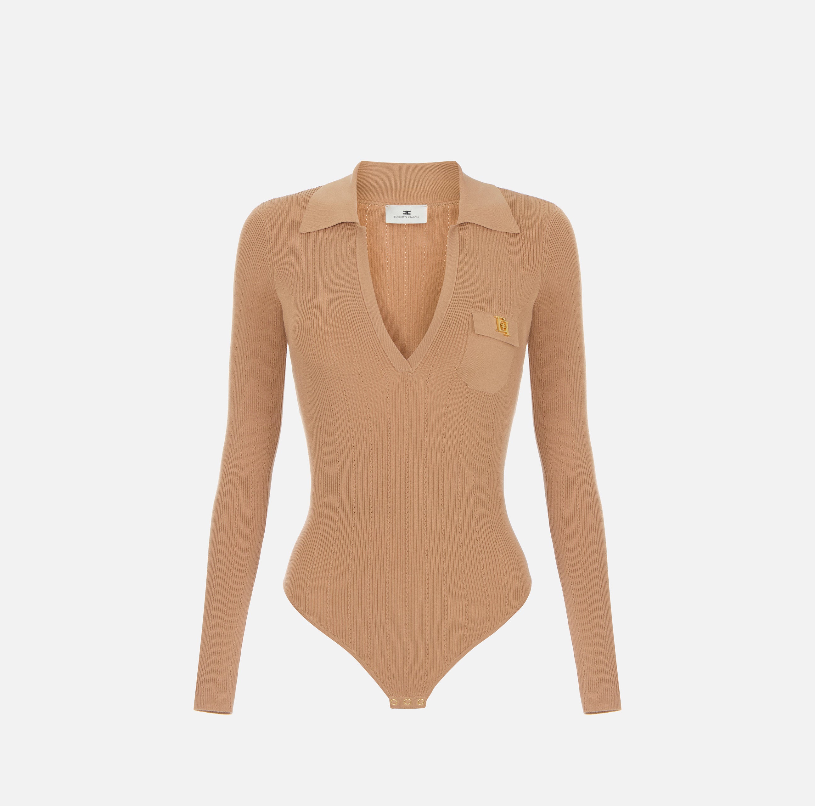 ELISABETTA FRANCHI Body Maglia Costine Ricami à Jour-Pelle