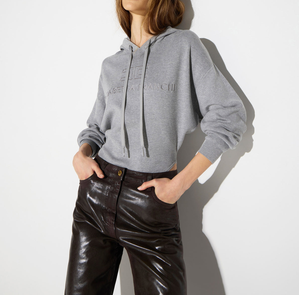 ELISABETTA FRANCHI Body Maglia Cappuccio-Grigio Melange