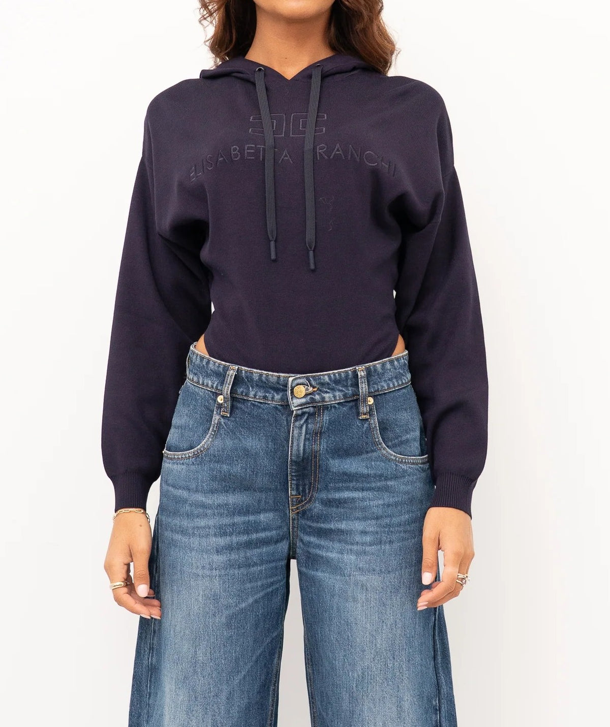 ELISABETTA FRANCHI Body Maglia Cappuccio-Blu Notte